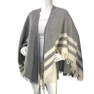 Luisa Brini Womens Size One Size Fits All Poncho Wrap Sweater Stripe Wool Grey